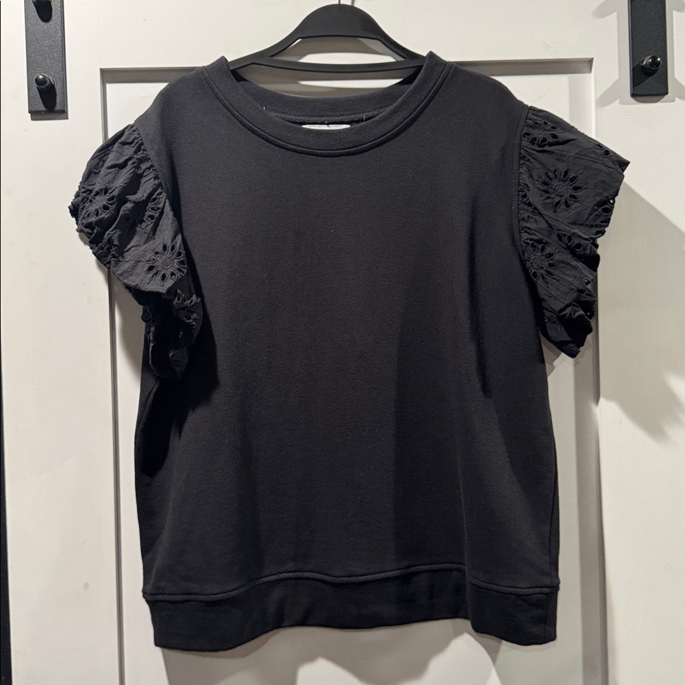 THML Black Boxy Flutter Sleeve Sweatshirt.